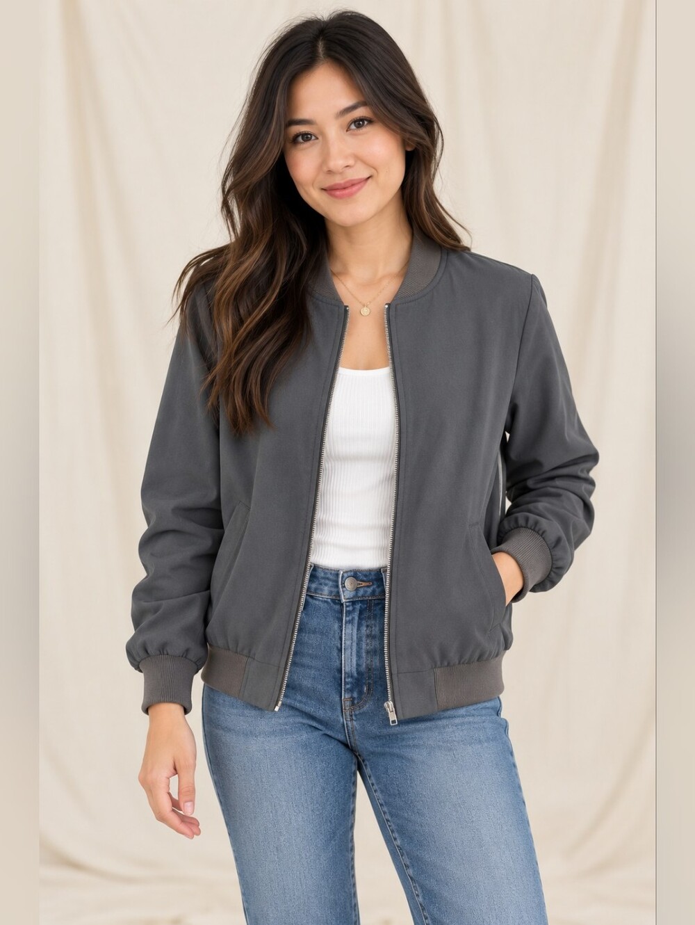 Ampersand Charcoal Grey Bomber Jacket Zip Up XS